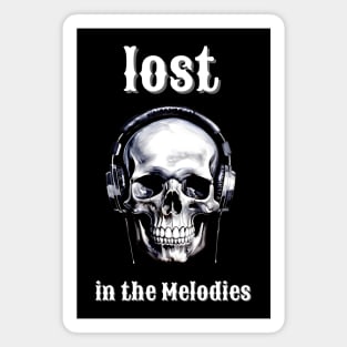 skull with headphones lost in the melodies Magnet